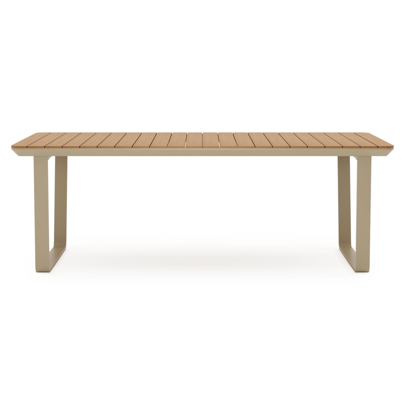 Table de jardin Alora rectangulaire en aluminium beige et polywood - Lg 220 x Larg. 100 x H 74 cm