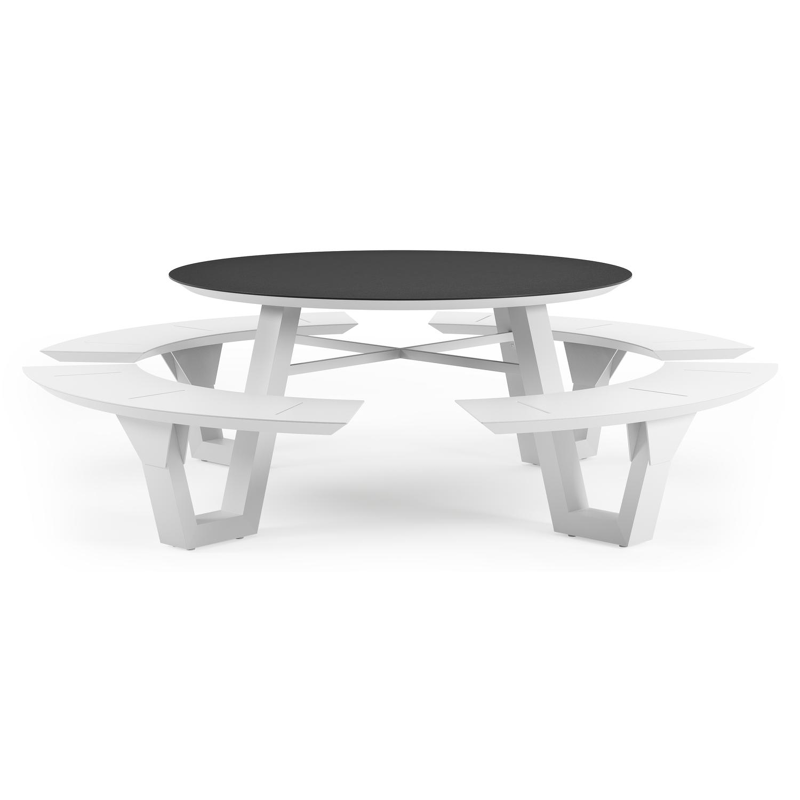 Rondino picknicktafel rond in wit aluminium en volkeramiek Nero Black - Dia. 236 x H 71.5 cm