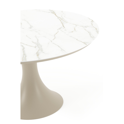 Fano tuintafel rond in beige aluminium en volkeramiek Calacatta - Dia. 130 x H 75 cm
