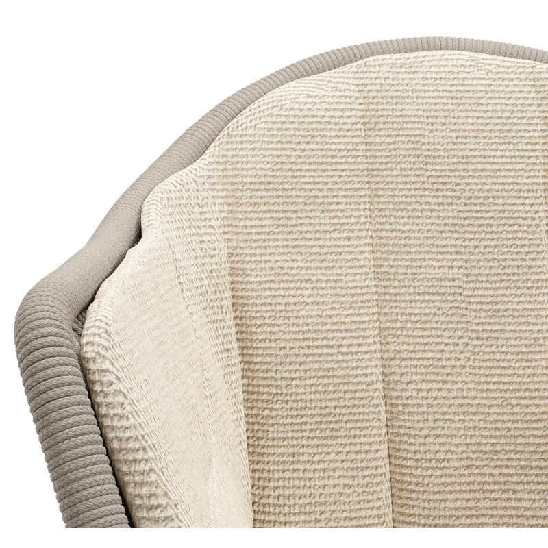 Chaise de jardin Pagino en aluminium blanc et corde ronde tissée verticalement beige avec coussin en All Weather Cosytica Althea Chalk