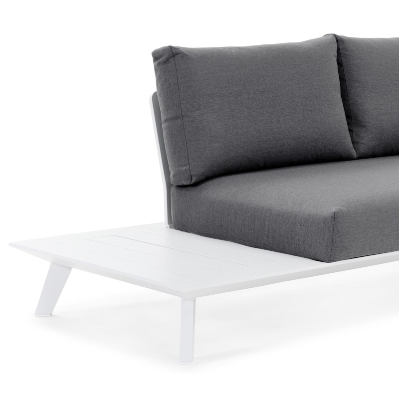 Puglia loungehoek in wit aluminium met grijs weather+ softtouch kussens en loungetafel