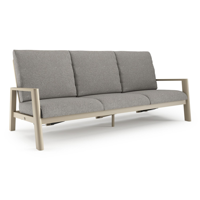 Canapé de jardin Cirello en aluminium beige et coussins en all weather sunbrella® luxe tundra charcoal