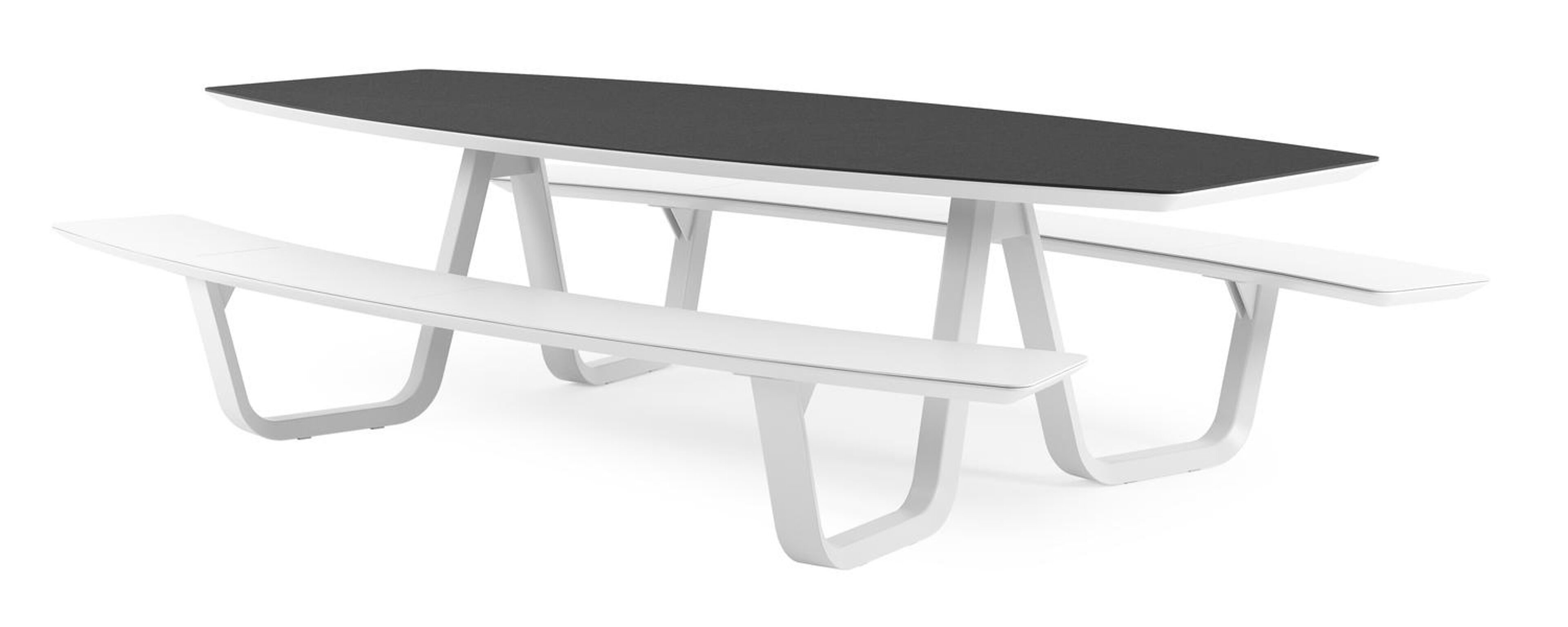 Table de pique-Forno forme de bateau en aluminium blanc et céramique pleine Nero Black - Lg. 280 x Lrg. 192 x Haut. 72 cm
