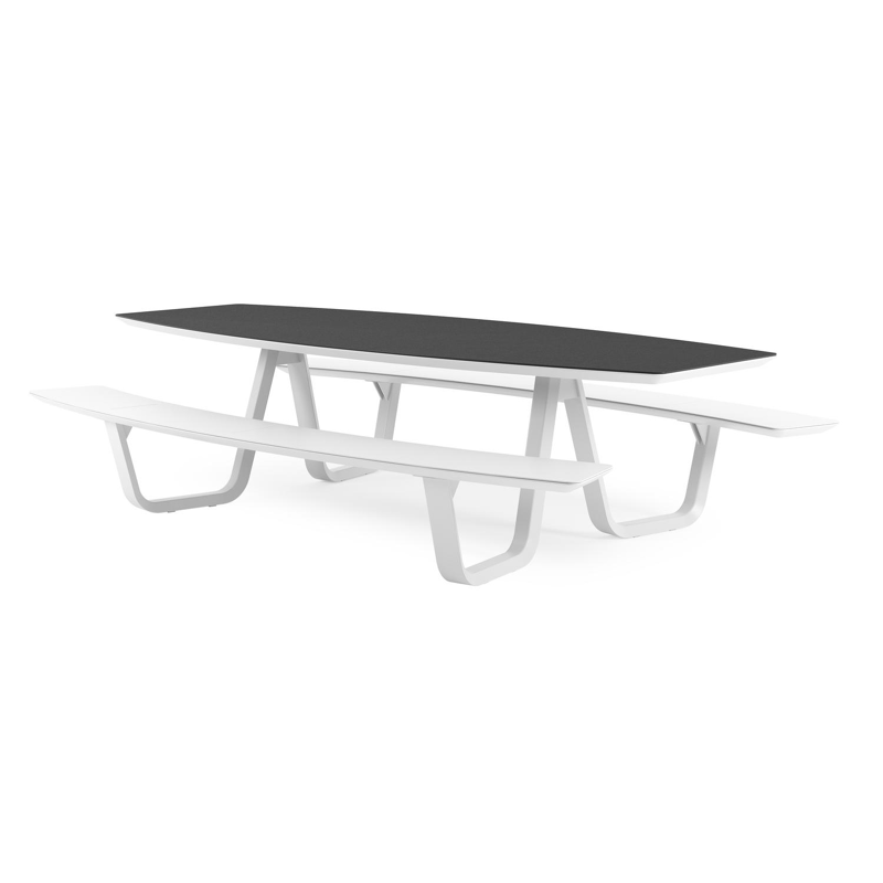 Table de pique-Forno forme de bateau en aluminium blanc et céramique pleine Nero Black - Lg. 280 x Lrg. 192 x Haut. 72 cm