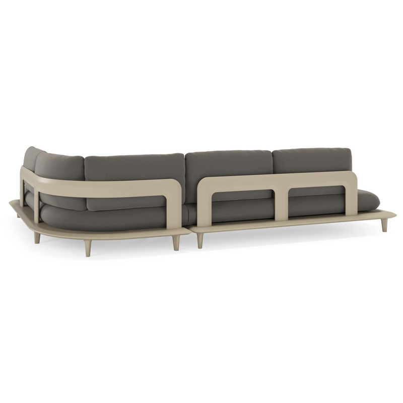 Bomero loungehoek in beige aluminium met natte dark taupe all weather sunbrella® luxe kussen