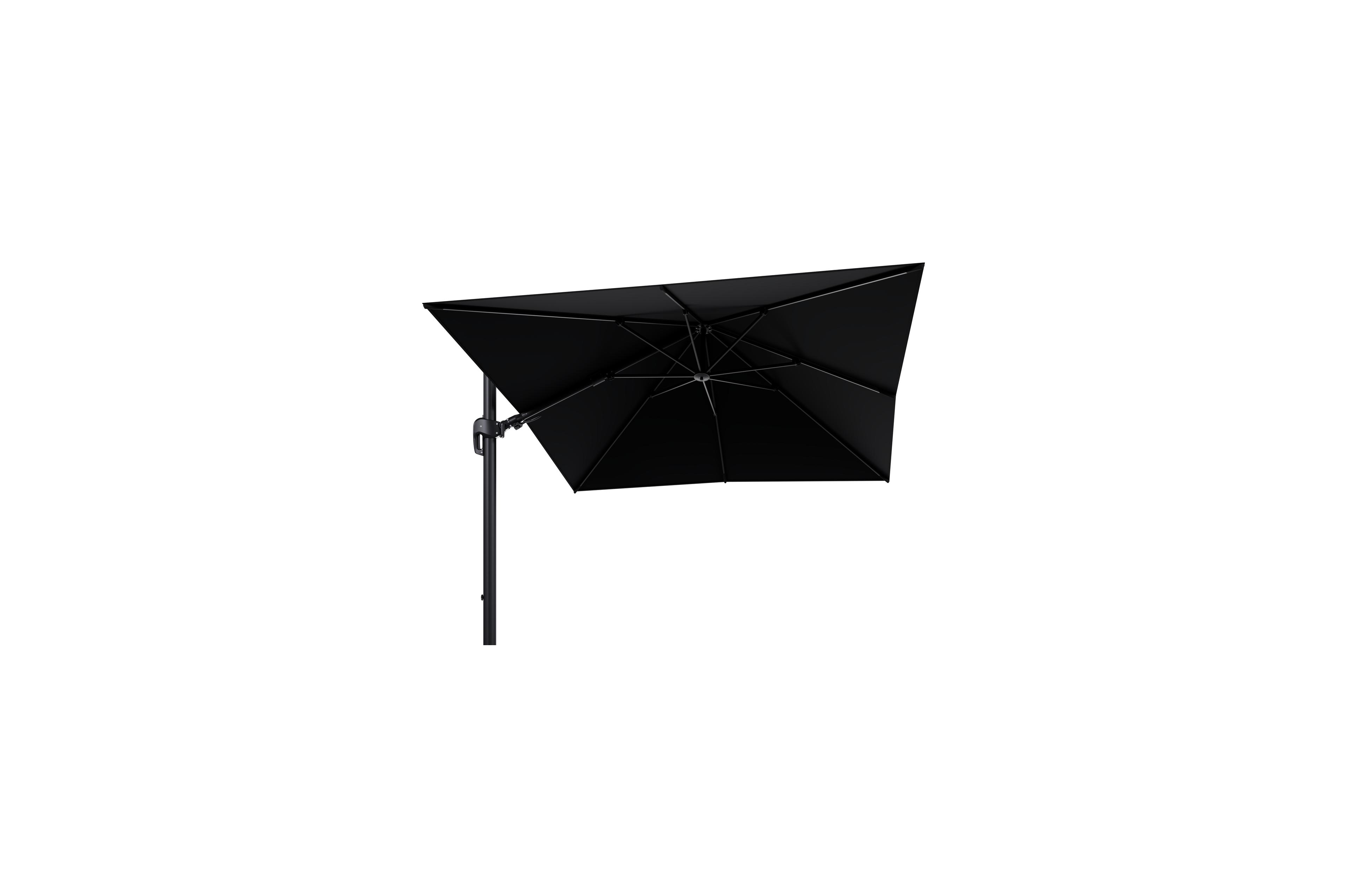 Rufina zweefparasol met tiltfunctie in zwart aluminium met zwart sunbrella® premium parasoldoek - L1 300 x L2 300 cm (zonder voet)