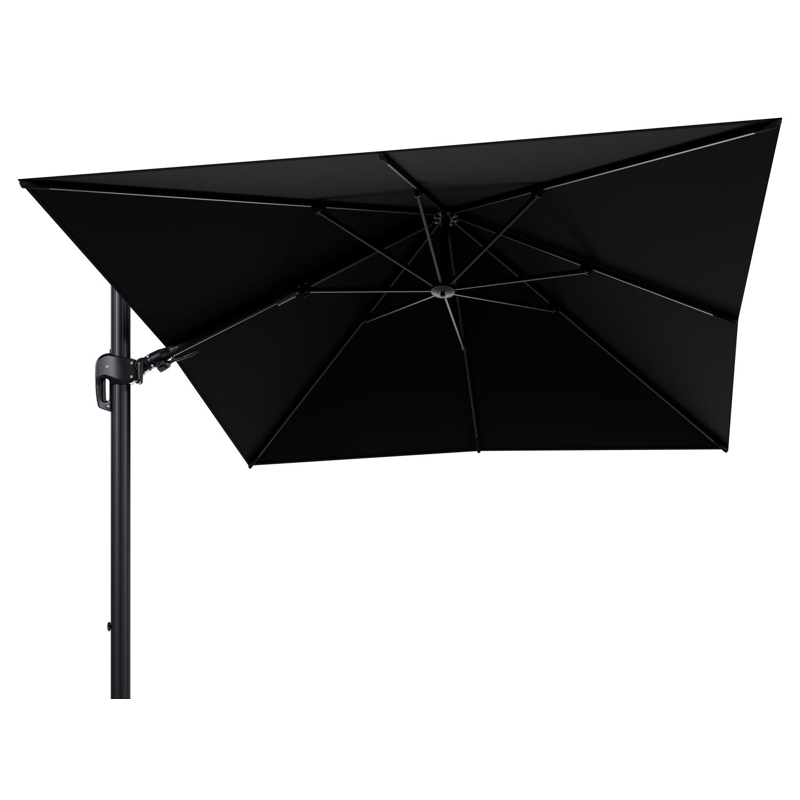 Rufina zweefparasol met tiltfunctie in zwart aluminium met zwart sunbrella® premium parasoldoek - L1 300 x L2 300 cm (zonder voet)