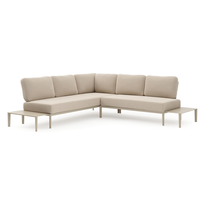 Salon de jardin d'angle Tolosa en aluminium beige et coussins en weather+ softtouch rustic