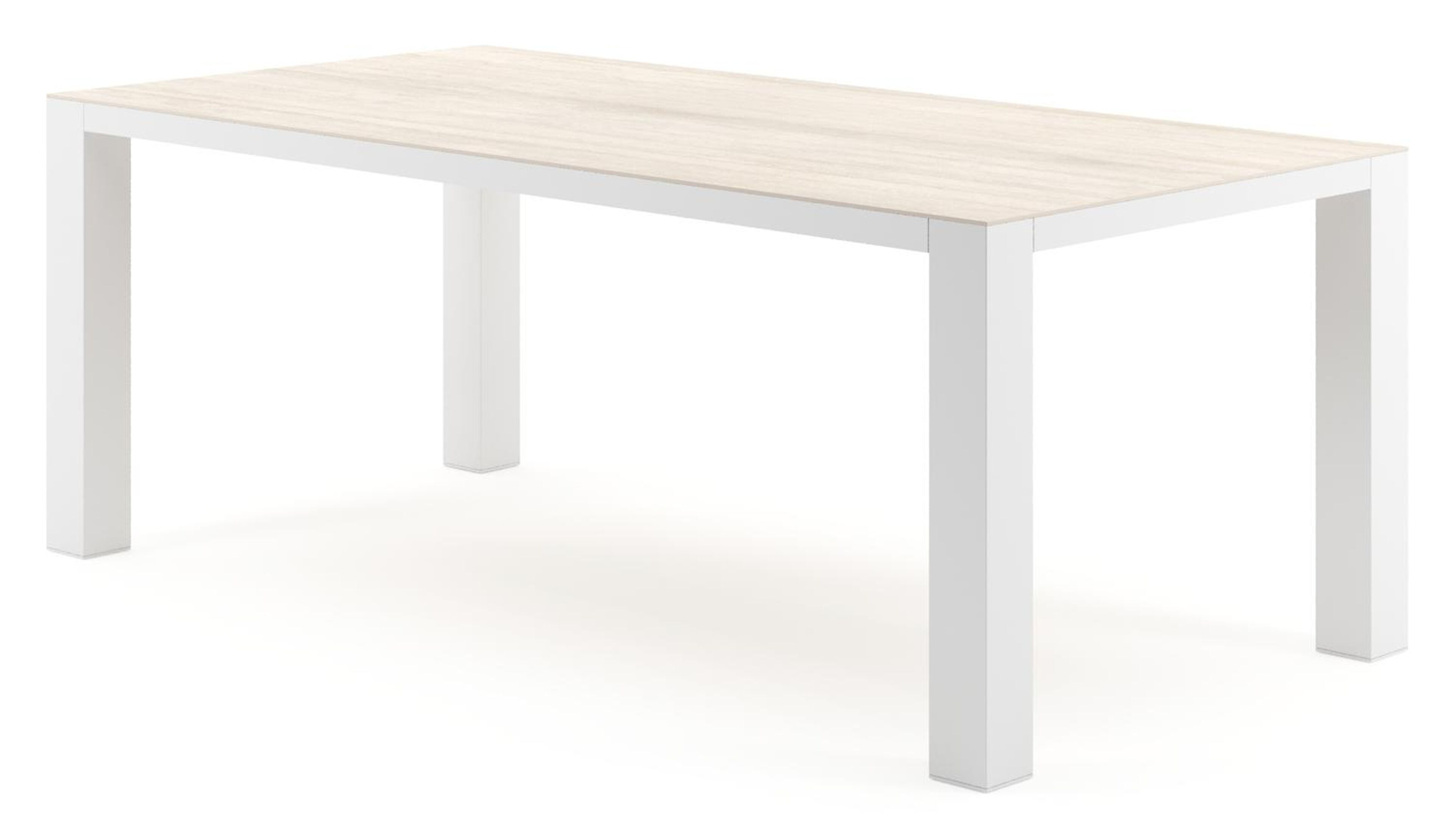 Table de jardin Nano rectangulaire en aluminium blanc et céramique pleine Travertino Bianco - Lg. 200 x Lrg. 100 x Haut. 76 cm