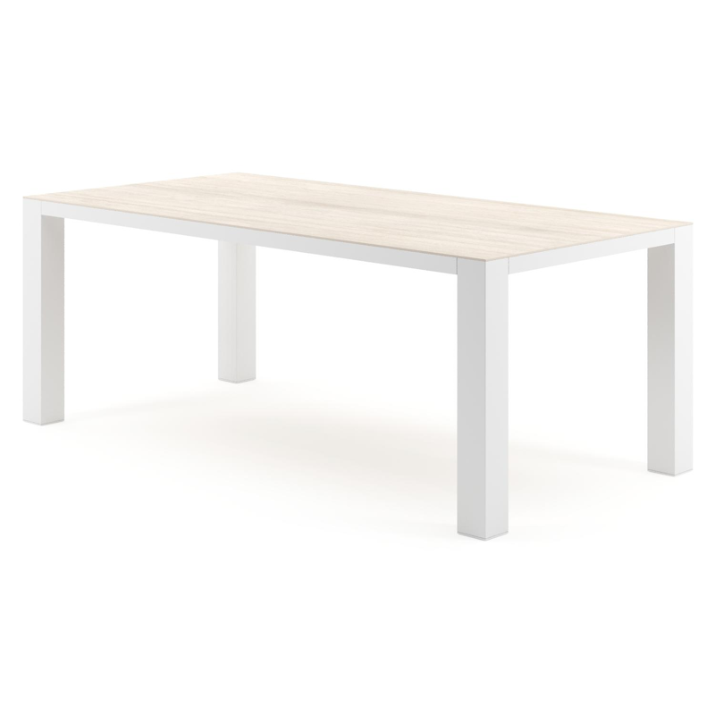Table de jardin Nano rectangulaire en aluminium blanc et céramique pleine Travertino Bianco - Lg. 200 x Lrg. 100 x Haut. 76 cm