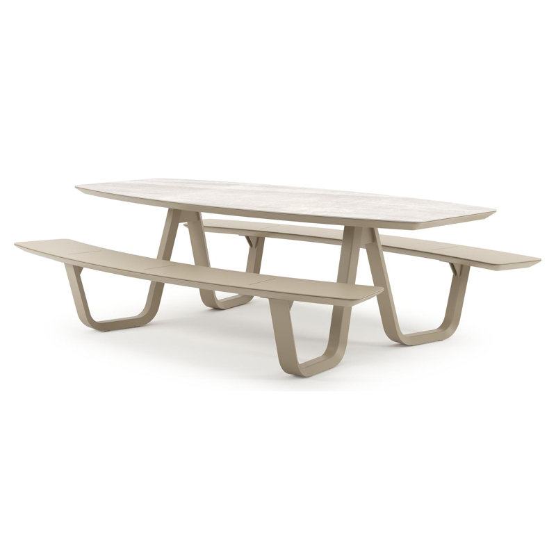 Forno picknicktafel bootvorm in beige aluminium en volkeramiek Taj Mahal - L 240 x B 181 x H 72 cm