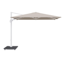 Avola zweefparasol met tiltfunctie in wit aluminium en natural Weather+ Softtouch parasoldoek - L1 200 x L2 300 cm met parasolvoet Avola 90 kg