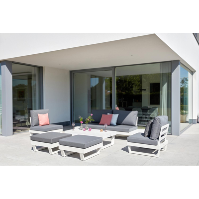 Modica lounge poef in wit aluminium met grijs textilene kussen