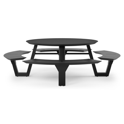 Rondino picknicktafel in zwart aluminium en volkeramiek nero black tafelblad - Ø 236 x H 71,5 cm