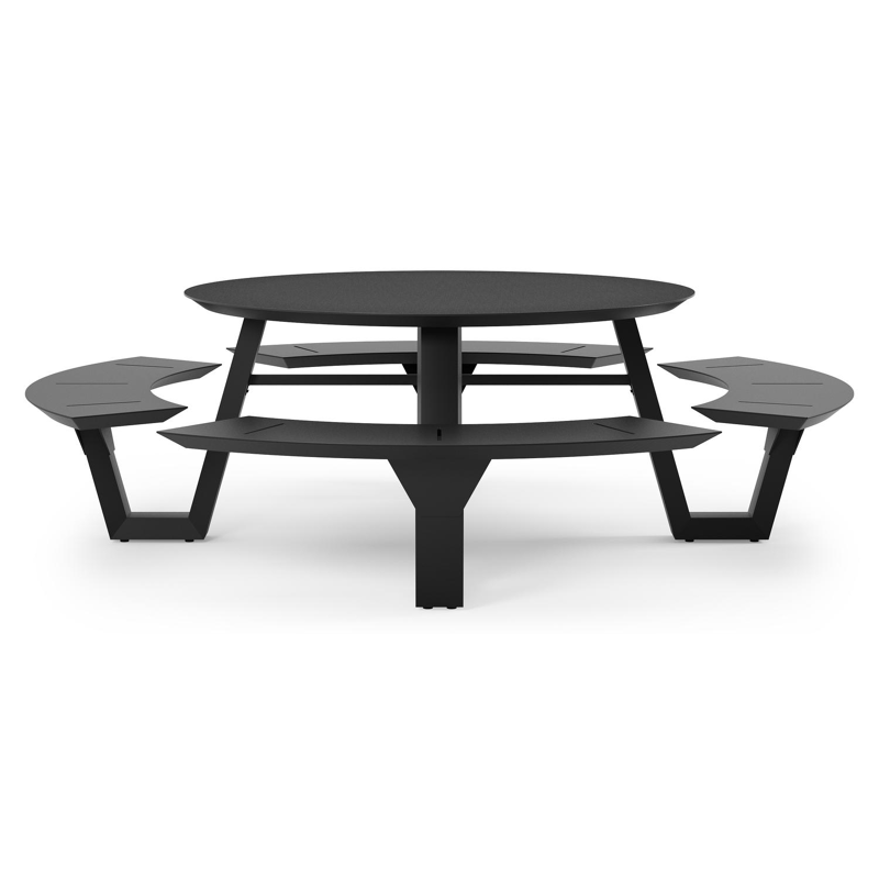 Rondino picknicktafel in zwart aluminium en volkeramiek nero black tafelblad - Ø 236 x H 71,5 cm