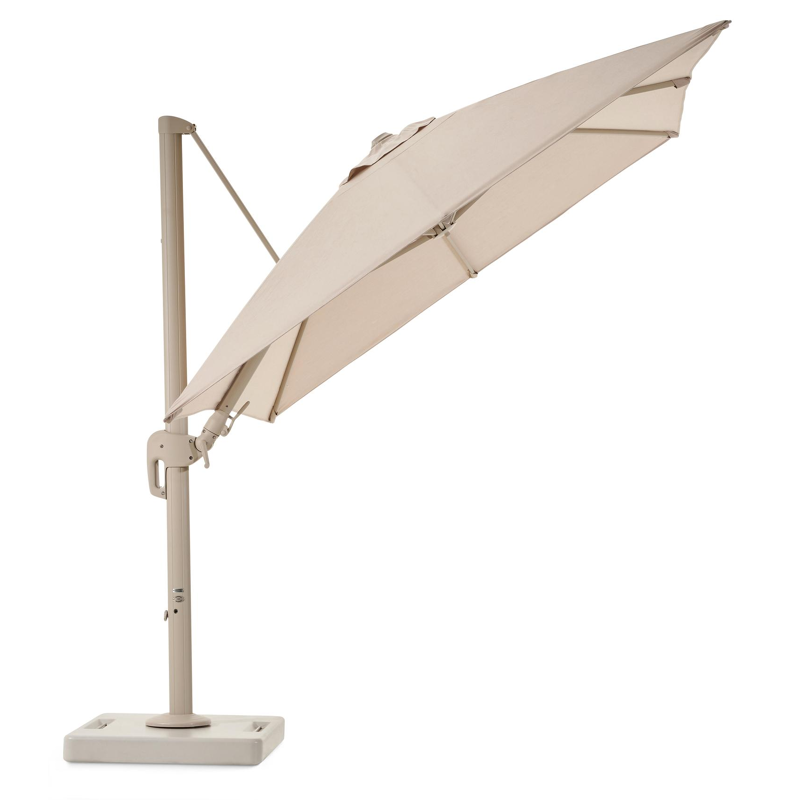 Rufina zweefparasol met tiltfunctie in beige aluminium en beige Sunbrella® Premium parasoldoek - L1 250 x L2 350 cm met Lapido XL parasolvoet 160 kg