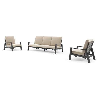 Salon de jardin Cirello en aluminium noir et coussins en all weather cosytica althea chalk