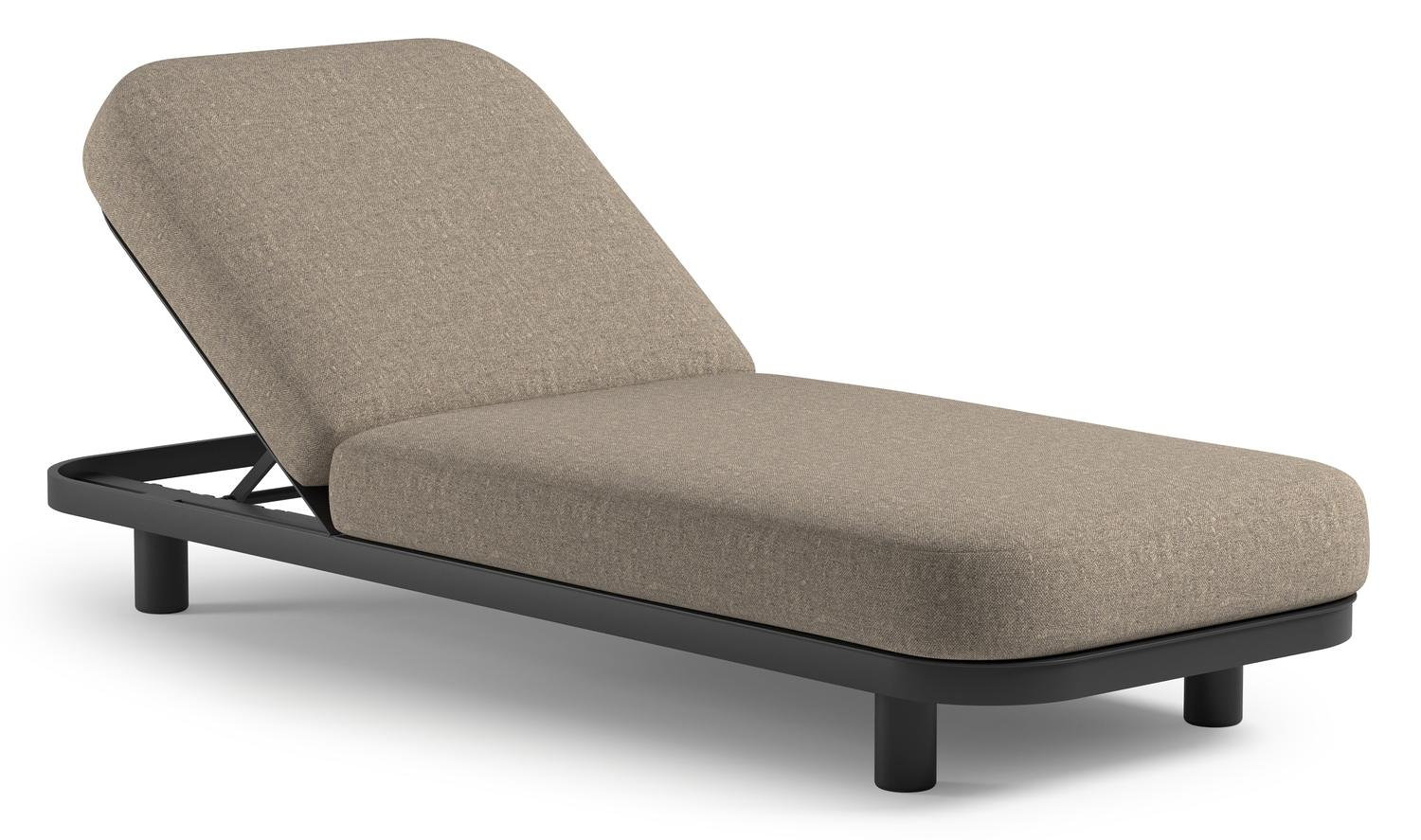 Chaise longue réglable Donato en aluminium noir et coussin en all weather Sunbrella® luxe chartres pewter