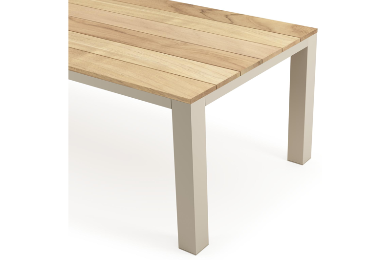 Nano tuintafel rechthoekig in beige aluminium en teak L 280 x B 110 x H 75 cm