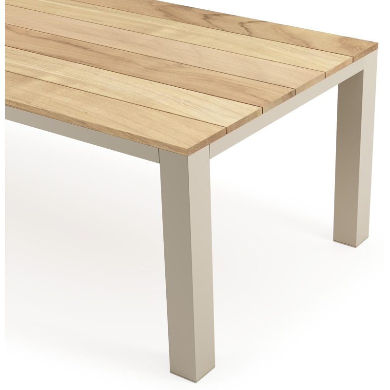 Nano tuintafel rechthoekig in beige aluminium en teak L 280 x B 110 x H 75 cm x H 75 cm