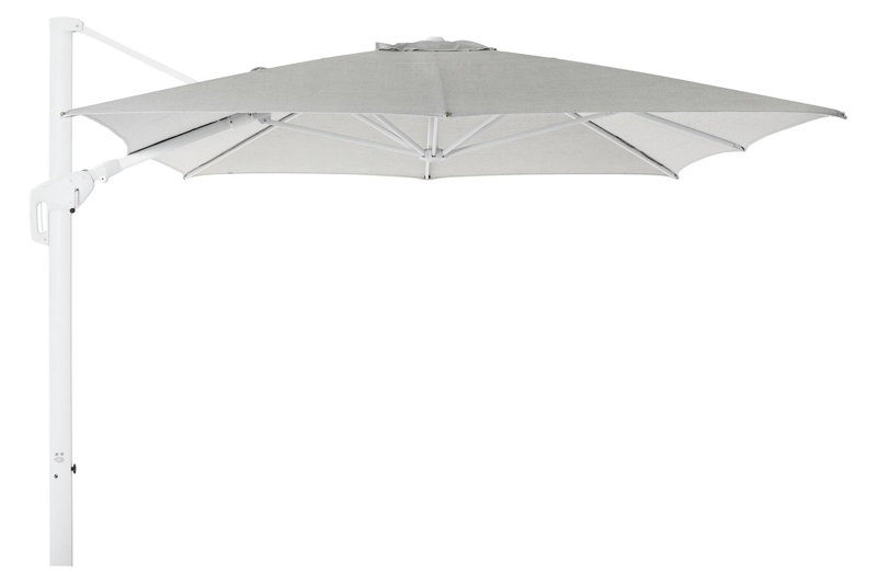 Minore zweefparasol met tiltfunctie in wit aluminium met savane nimbus all weather sunbrella® luxe parasoldoek - L1 300 x L2 400 cm (zonder voet)