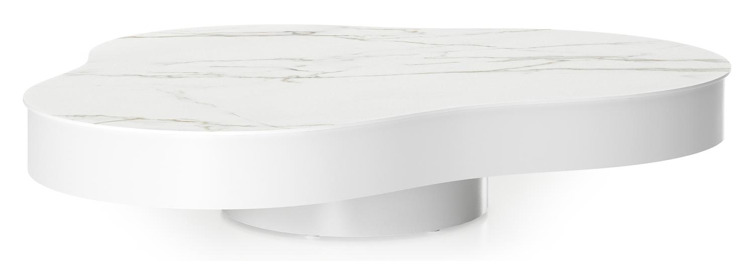 Lomano loungetafel in wit aluminium en volkeramiek Calacatta- L 131 x B 108 x H 8 cm
