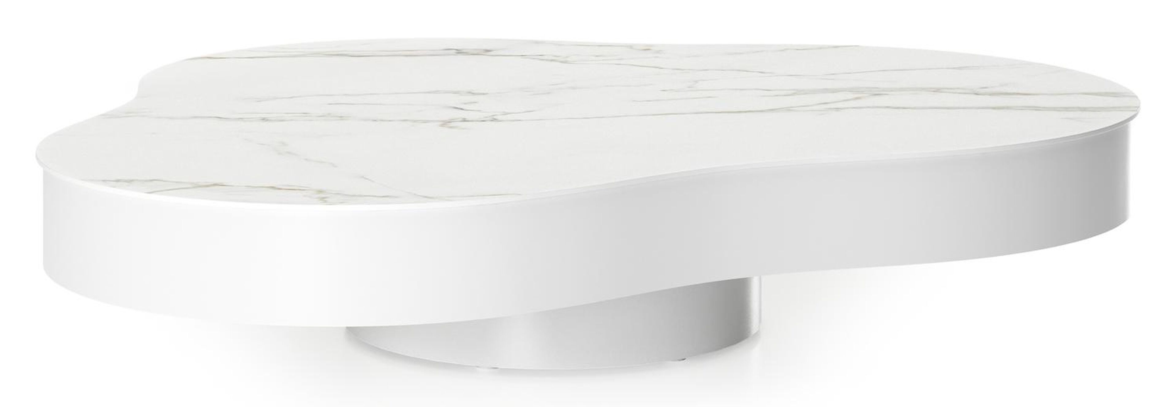 Lomano loungetafel in wit aluminium en volkeramiek Calacatta - L 131 x B 108 x H 25 cm