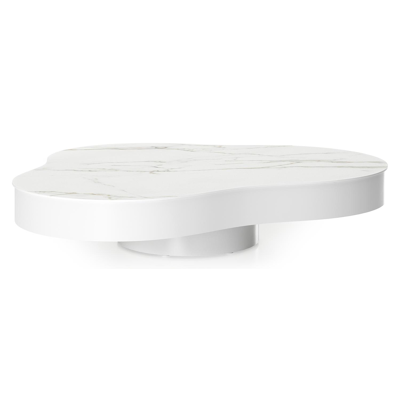 Lomano loungetafel in wit aluminium en volkeramiek Calacatta- L 131 x B 108 x H 8 cm