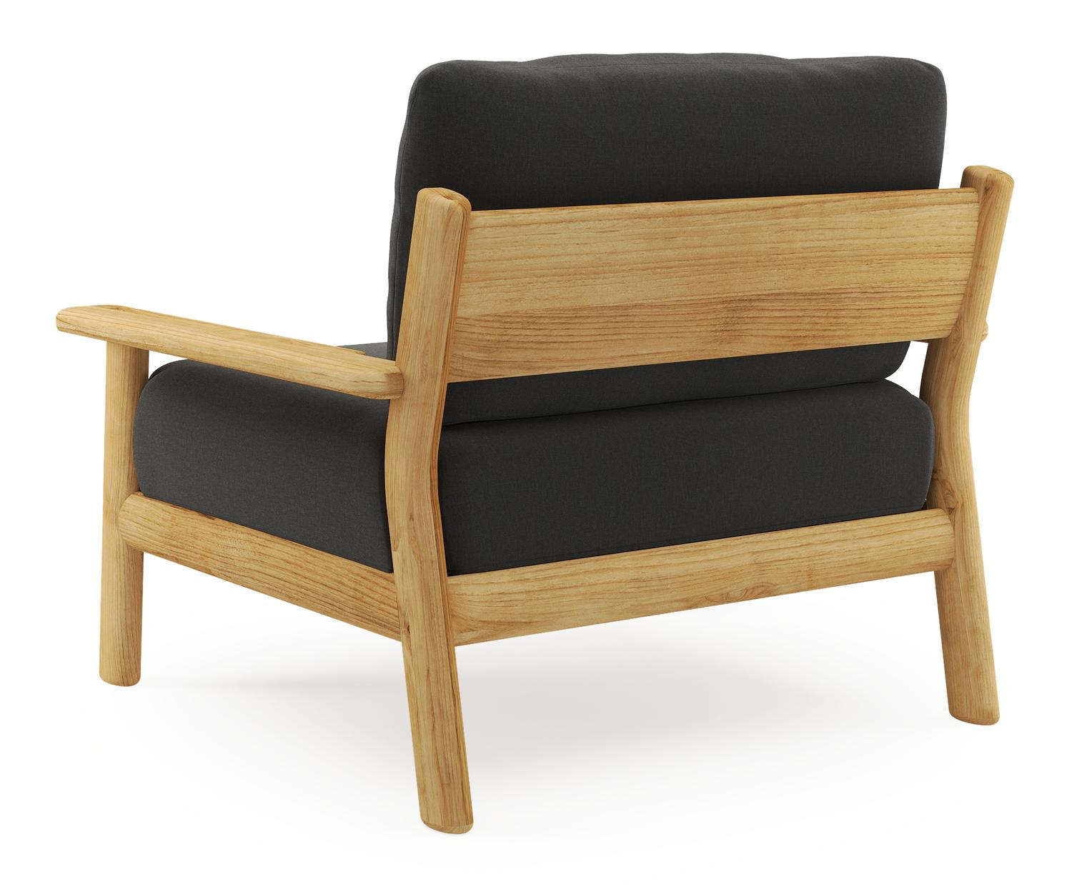 Amaro loungestoel in teak met natte sooty all weather sunbrella® luxe kussen
