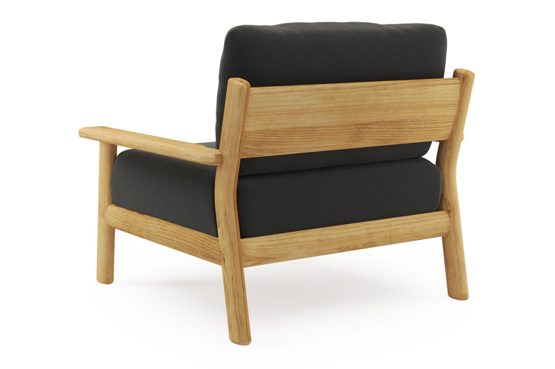 Amaro loungestoel in teak met natte sooty all weather sunbrella® luxe kussen