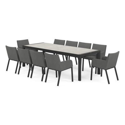 Madura tuinset in zwart aluminium en grijs volkeramiek tafelblad met 10 Rivo tuinstoelen