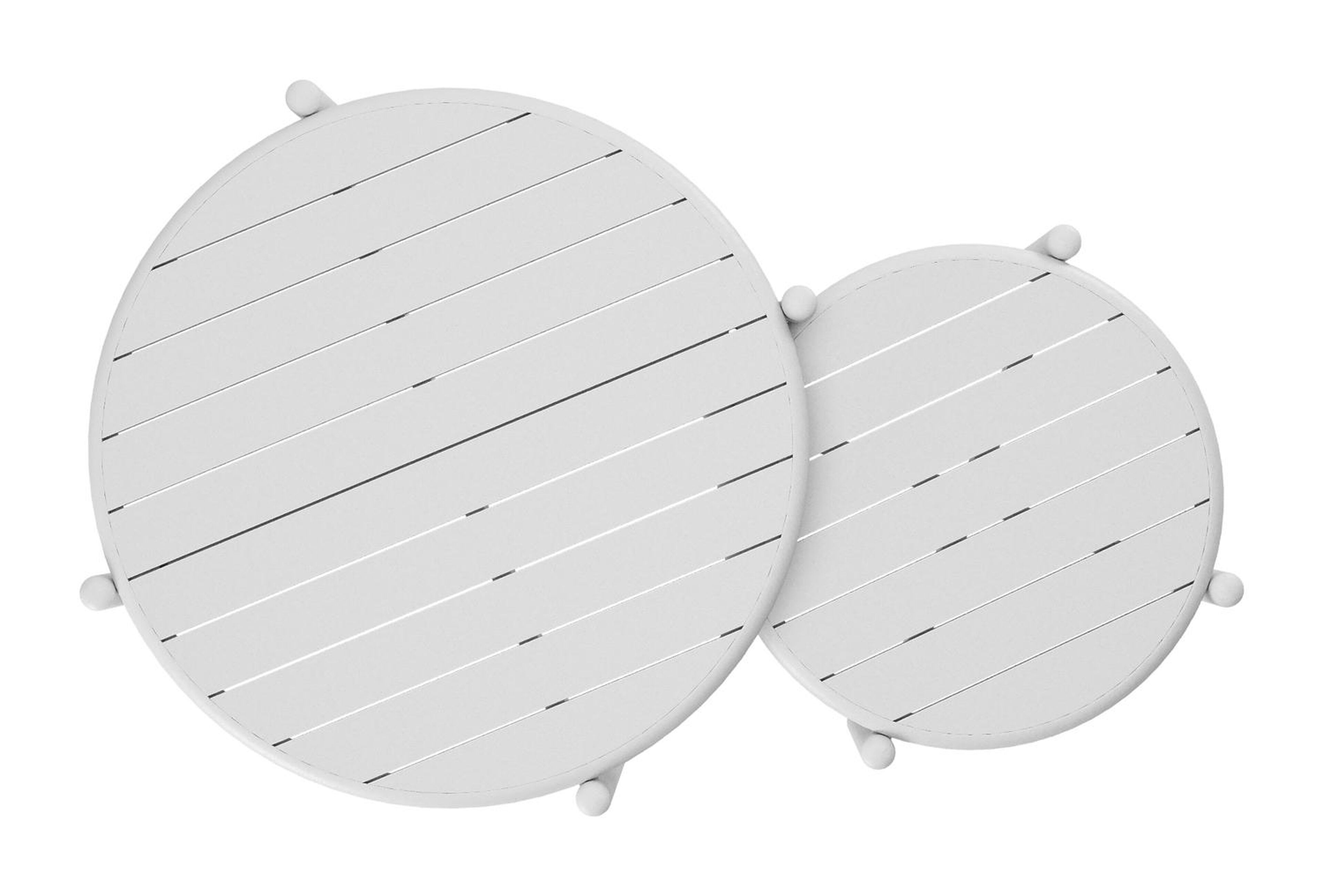 Tables basses Pulo en blanc aluminium - Diam. 70 - 50 x Haut. 37.5 - Table 1 : Dia. 70 x Haut. 38 cm / Table 2 : Dia. 50 x Haut. 33 cm