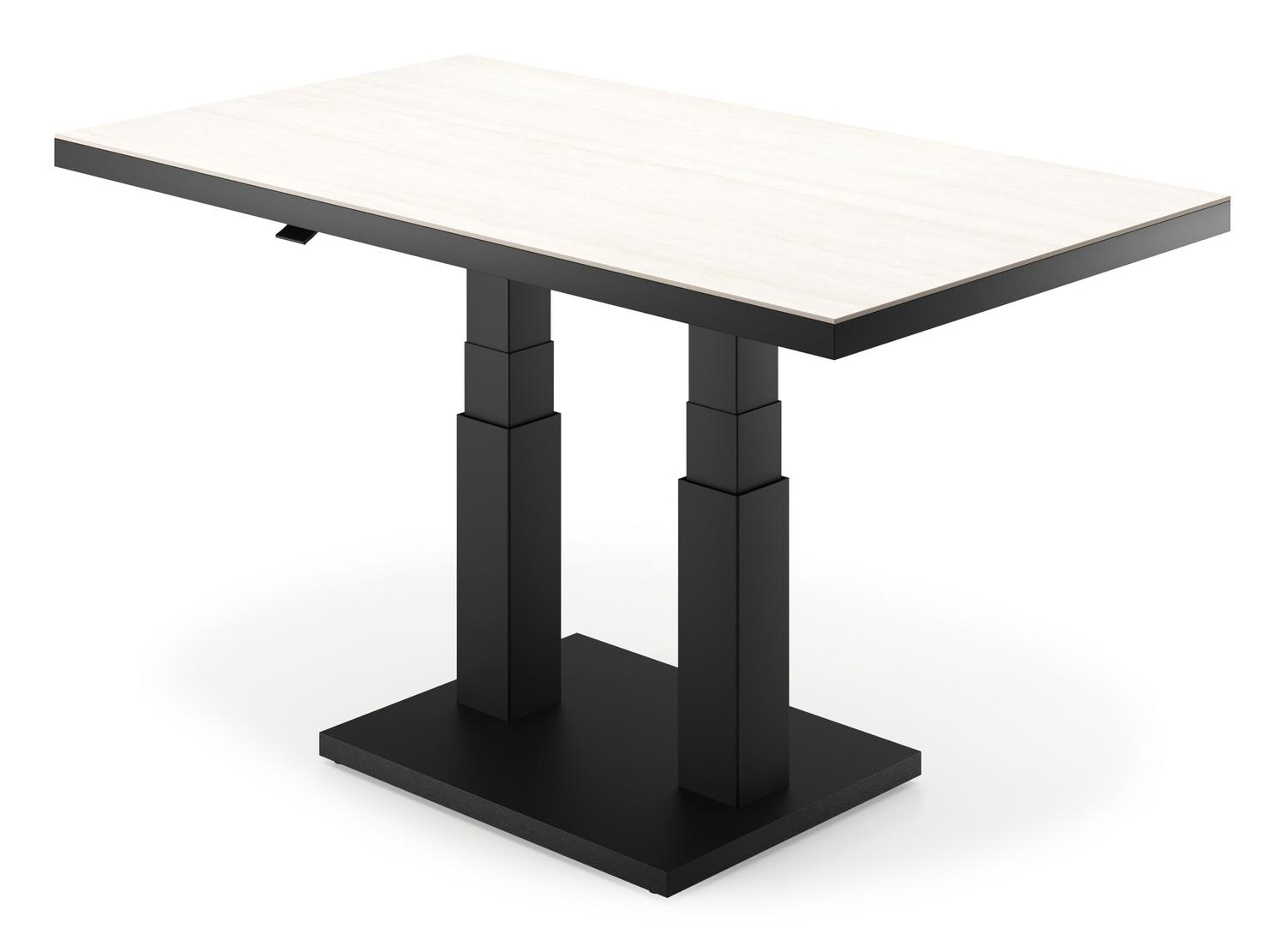 Cirello pop-up loungetafel rechthoekig in zwart aluminium en volkeramiek Travertino Bianco - L 140 x B 80 x H 72 cm