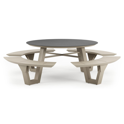 Rondino picknicktafel rond in beige aluminium en volkeramiek Basalt Black - Dia. 148 x H 71.5 cm