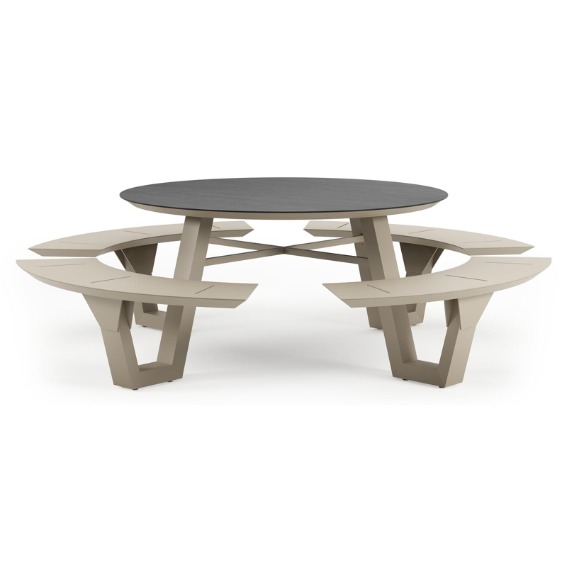 Table de pique-Rondino ronde en aluminium beige et céramique pleine Basalt Black - Diam. 148 x Haut. 71.5 cm