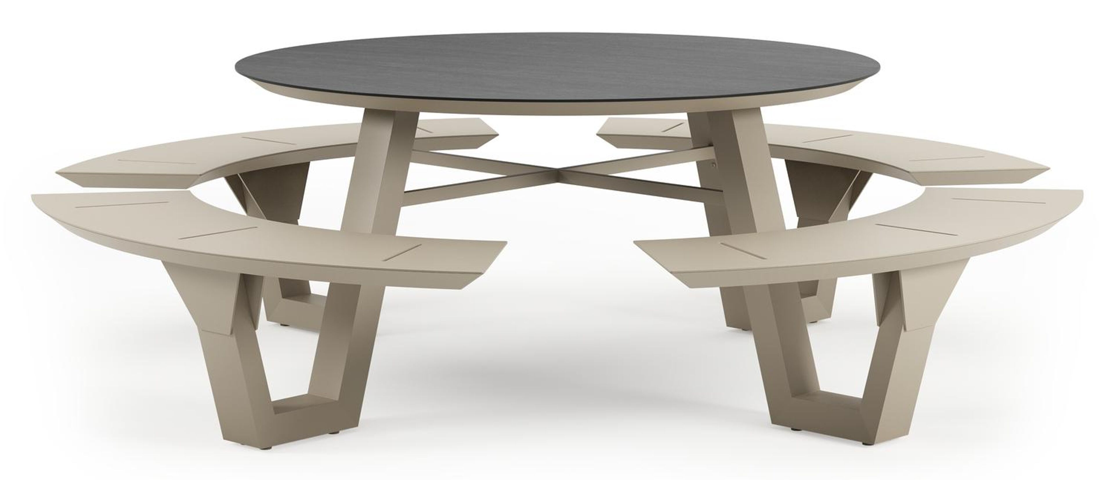 Rondino picknicktafel rond in beige aluminium en volkeramiek Basalt Black - Dia. 236 x - Dia. 236 x H 72 cm