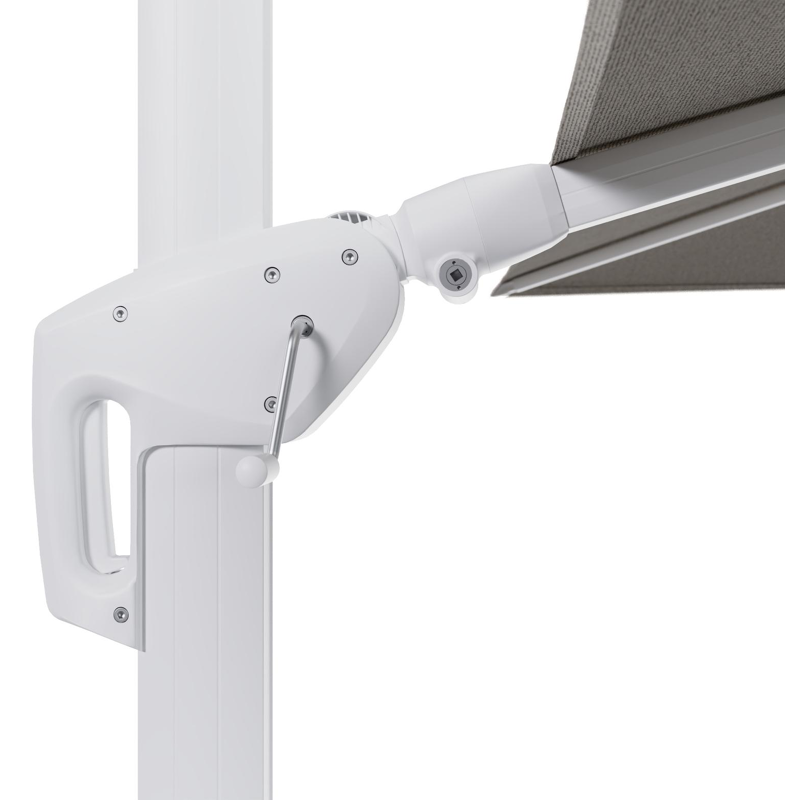 Parasol pendant Minore avec fonction tilt en aluminium blanc et toile de parasol en All Weather Sunbrella® Luxe Firenze Sand  - Lg.1: 280 x Lg.2: 370 cm (sans pied de parasol