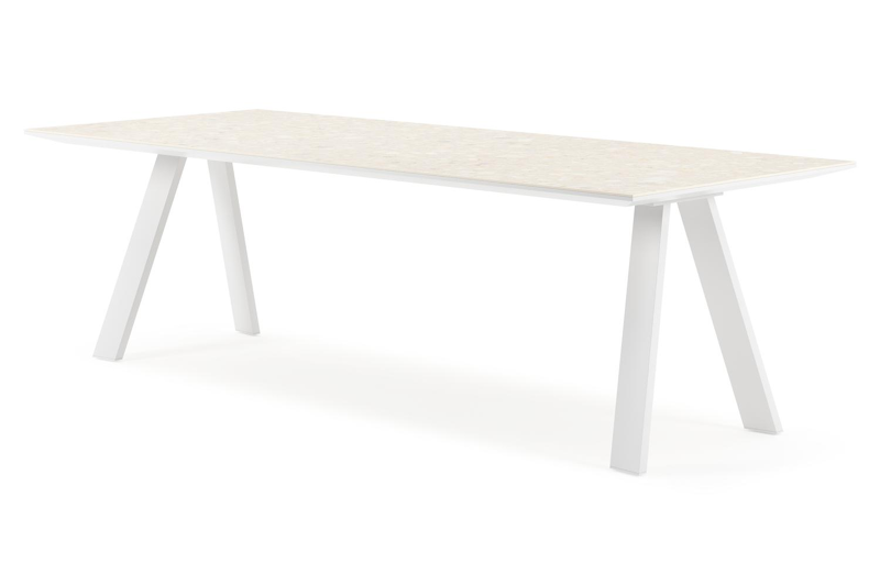 Cesano tuintafel rechthoekig in wit aluminium en volkeramiek retrostone - L 240 x B 100 x H 75 cm