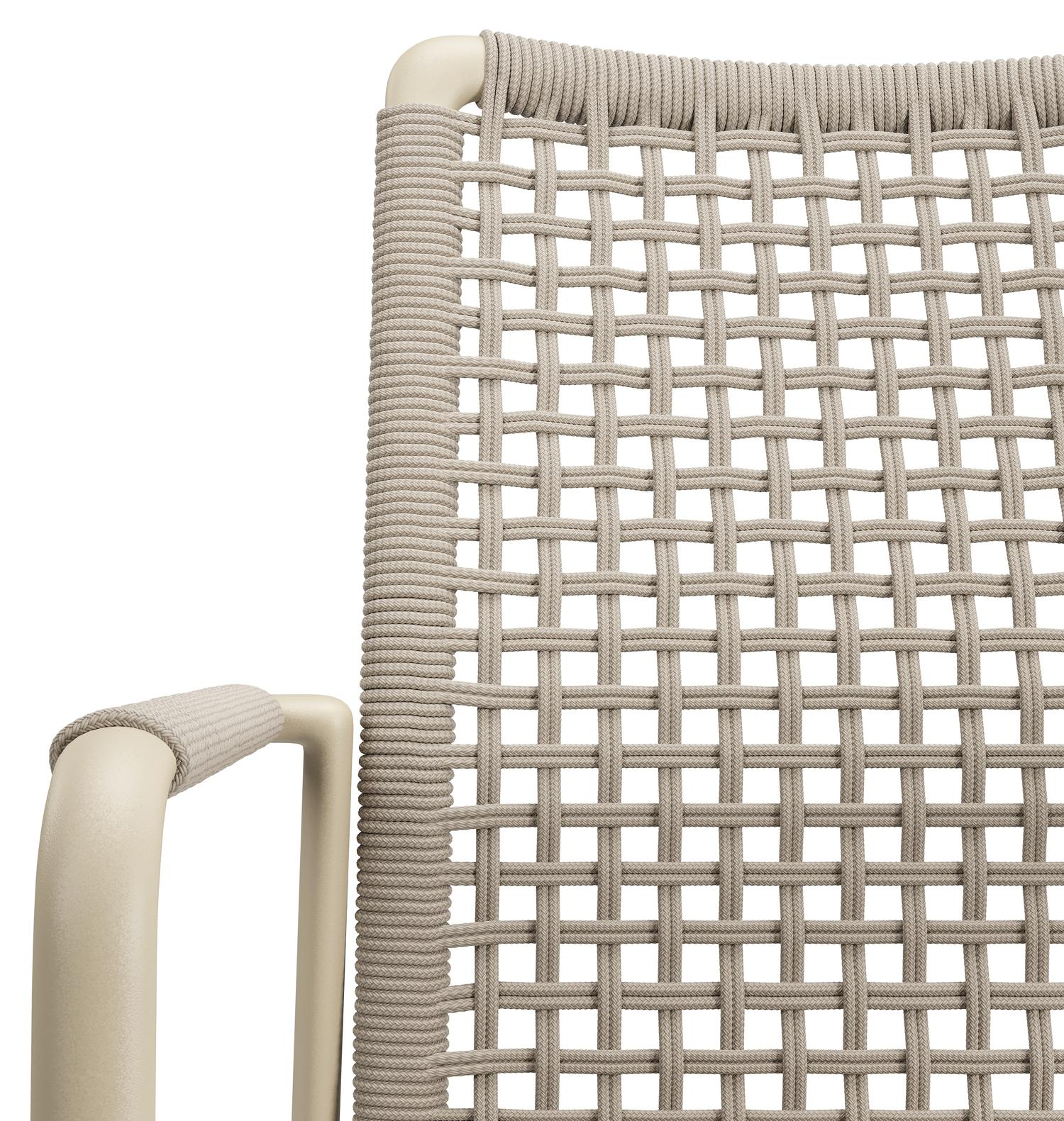 Chaise de jardin empilable Como en aluminium beige et corde ronde tissée carrée beige