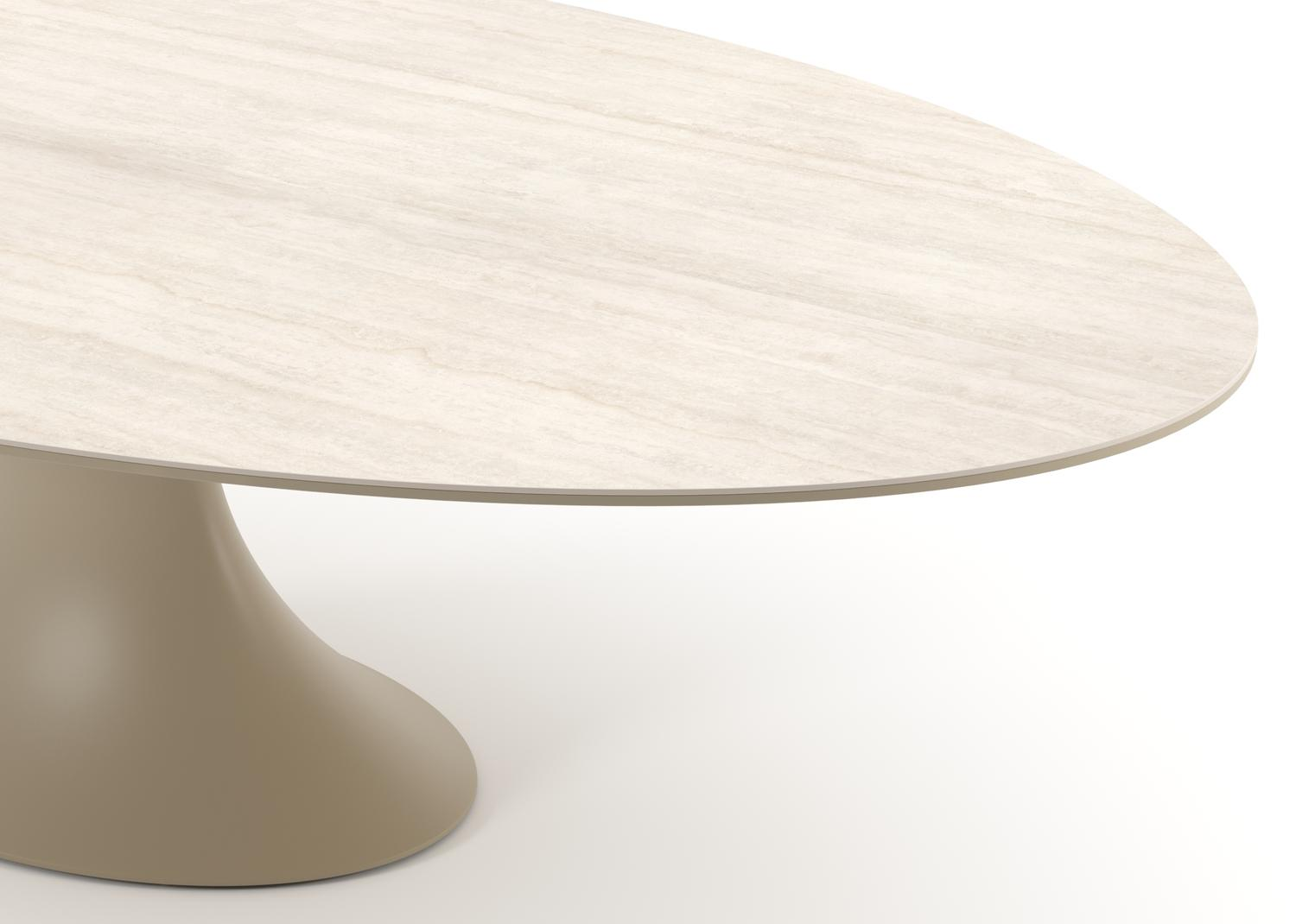 Fano tuintafel ovaal in beige aluminium en volkeramiek Travertino Bianco - L 288 x B 148 x H 75 cm