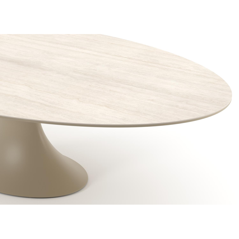 Fano tuintafel ovaal in beige aluminium en volkeramiek Travertino Bianco - L 288 x B 148 x H 75 cm