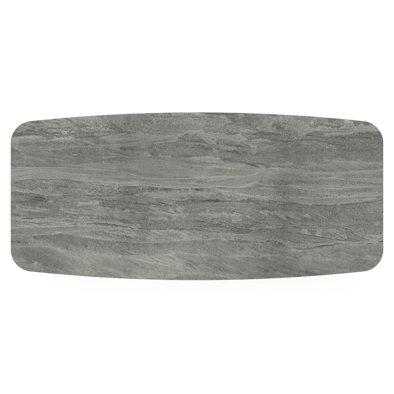 Pagino tuintafel bootvorm in wit aluminium en volkeramiek Aspen Grey - L 255 x B 115 x H 73 cm