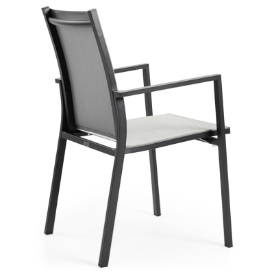 Chaise de jardin empilable Rimini in aluminium noir et textilène gris