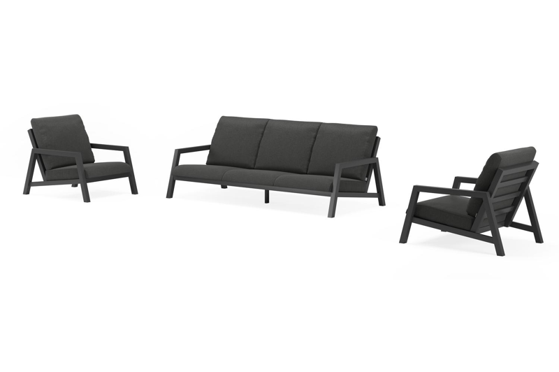 Zen'so loungeset in zwart aluminium met chartres sooty all weather sunbrella® luxe kussens