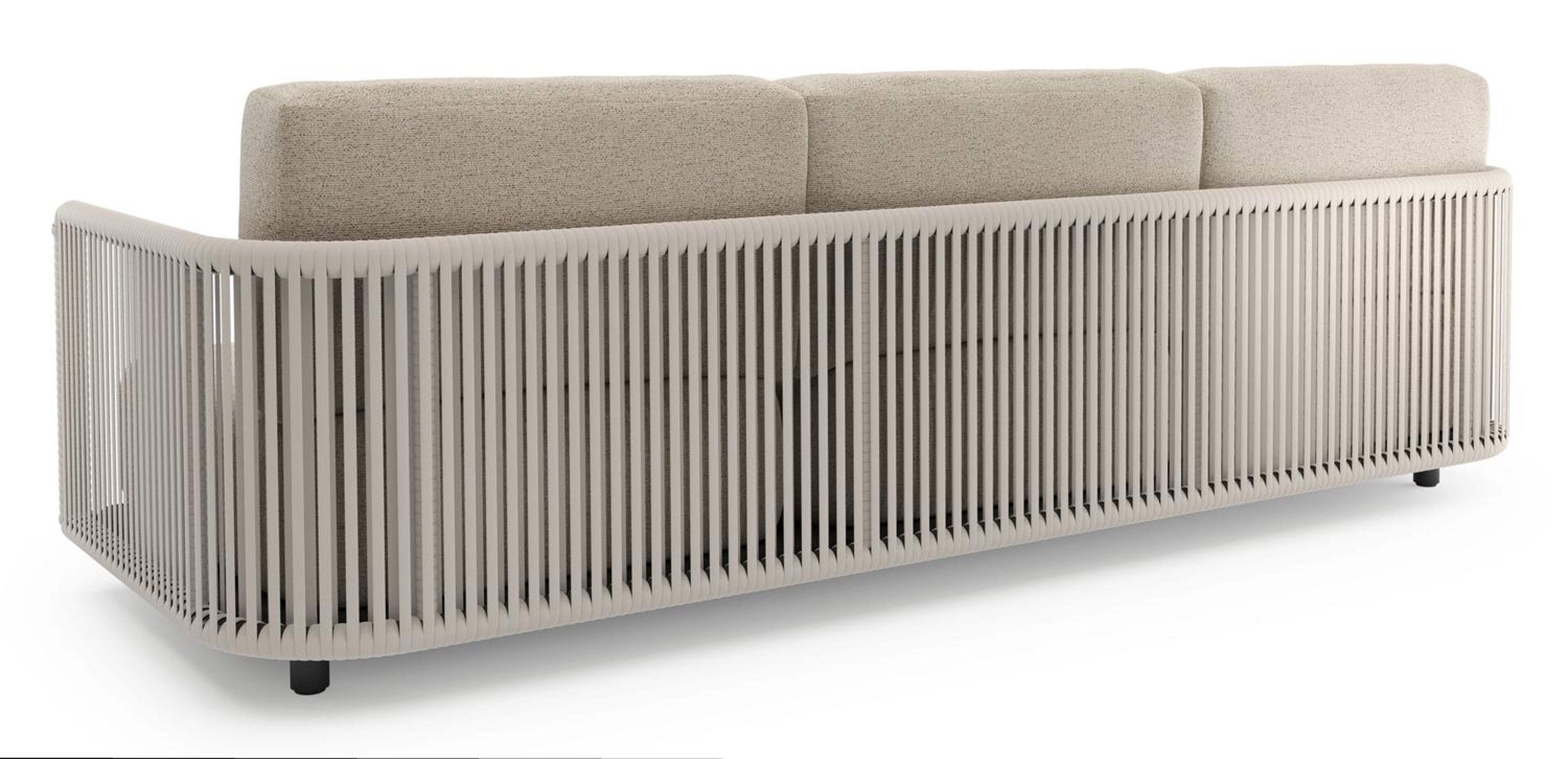 Organo loungeset in zwart aluminium en beige verticaal geweven luxe vlakke rope met marbella beige All Weather Cosytica kussens