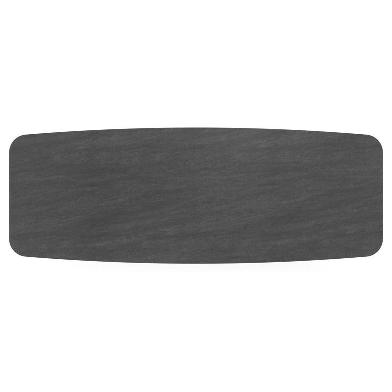 Table de jardin Pagino forme de bateau en aluminium blanc et céramique pleine Basalt Black - Lg. 315 x Lrg. 115 x Haut. 73 cm