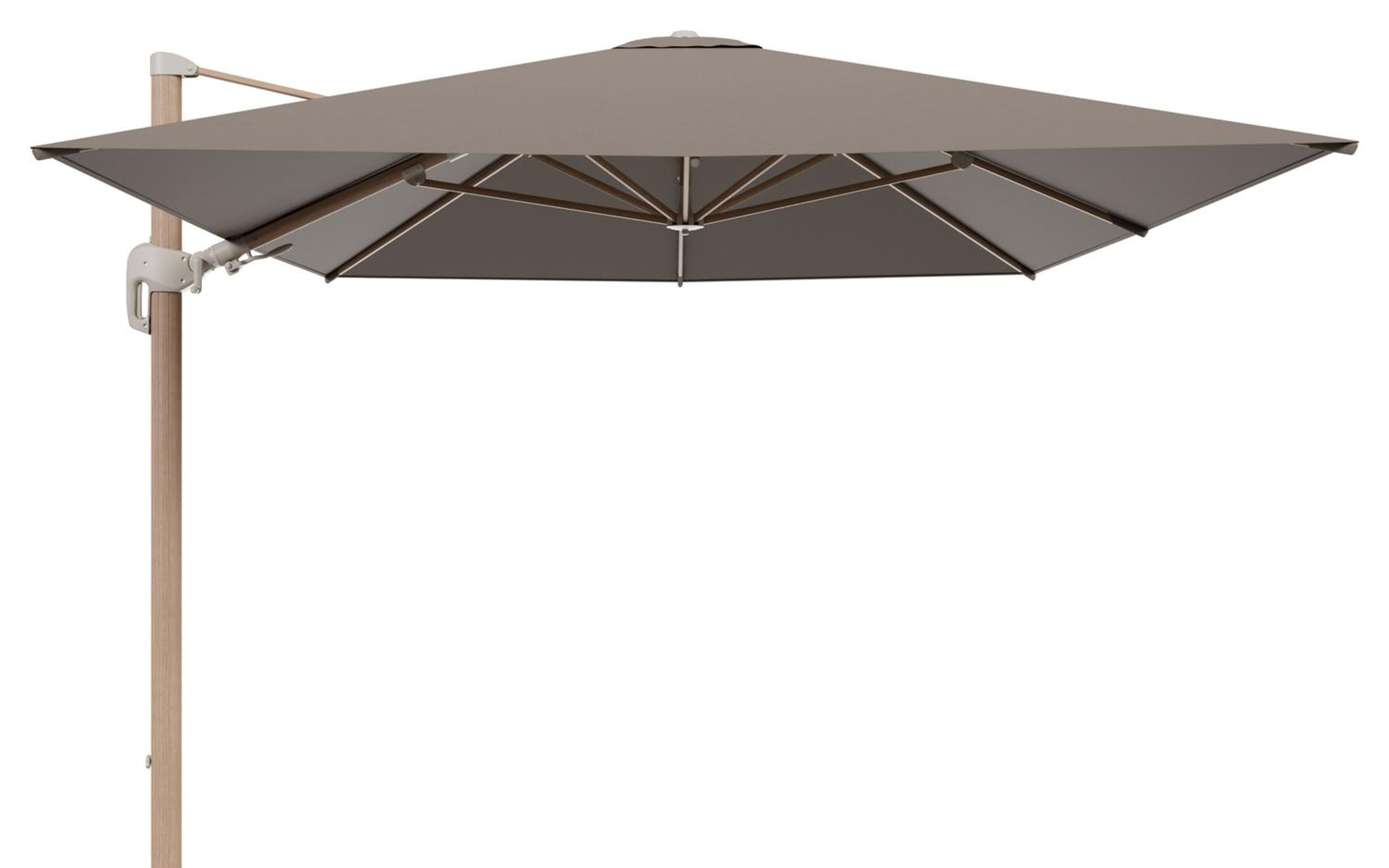 Rufina zweefparasol tiltfunctie in houtlook aluminium en parasoldoek in All Weather Sunbrella® Luxe Natte Heather Grey  - L1 400 x L2 300 cm (zonder voet) (zonder voet)