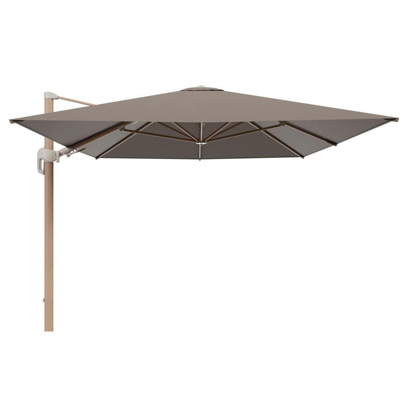 Rufina zweefparasol tiltfunctie in houtlook aluminium en parasoldoek in All Weather Sunbrella® Luxe Natte Heather Grey - L1 400 x L2 300 cm (zonder voet) (zonder voet)