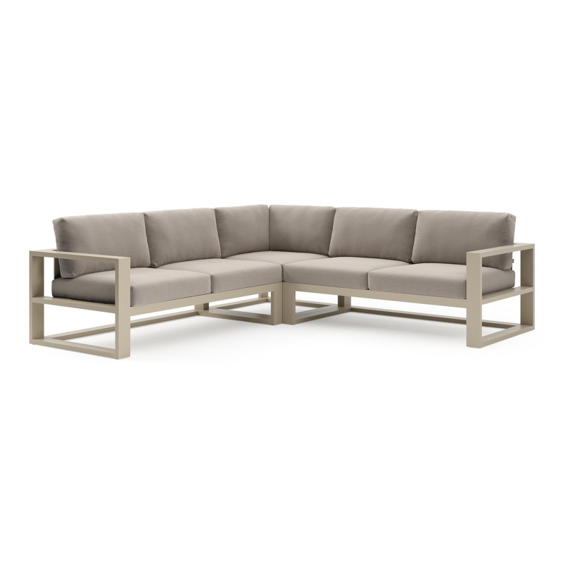 Verato loungehoek in beige aluminium met savane coconut all weather sunbrella® luxe kussen