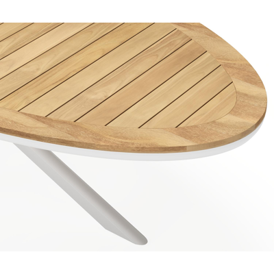 Pamplona tuintafel ovaal in wit aluminium en teak natural finish - L 270 x B 115 x H 72 cm